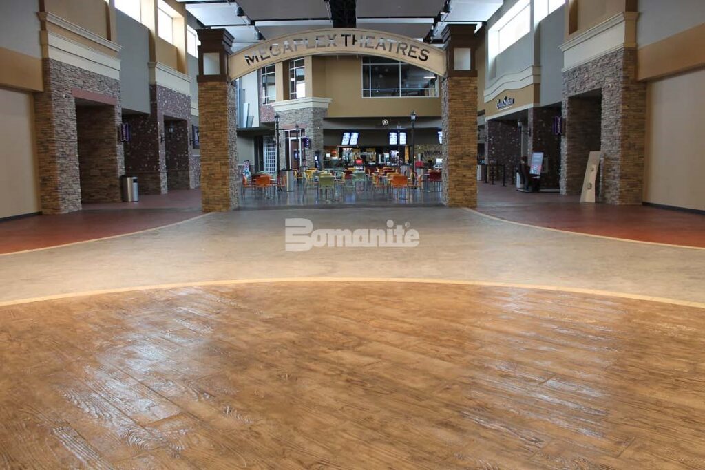 A detailed view of the Valley Fair Mall walkway, where Architectural Concrete Design used Thin-Set to create a sleek and durable concrete surface that complements the mall’s modern architecture.